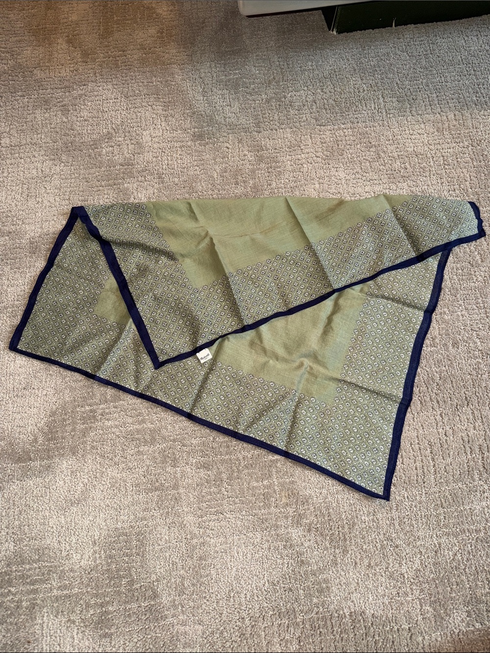 Madewell Light Olive Green Patterned Women's scarf with Navy Trim